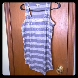 Silver striped sequin tank